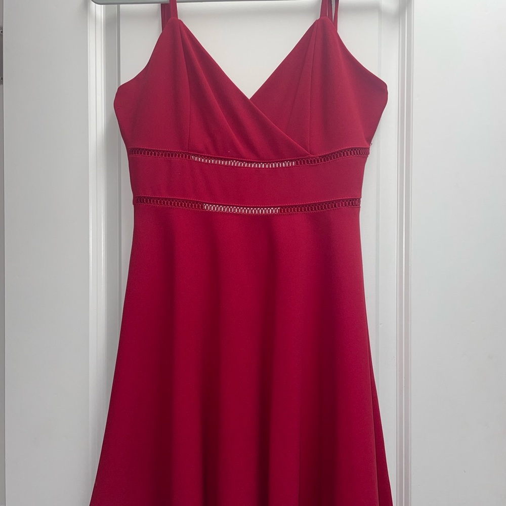Red, short, semiformal dress.